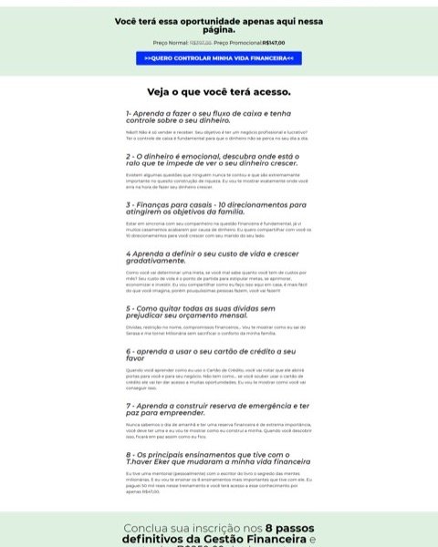 Página de vendas 8 Passos Gestão Financeira