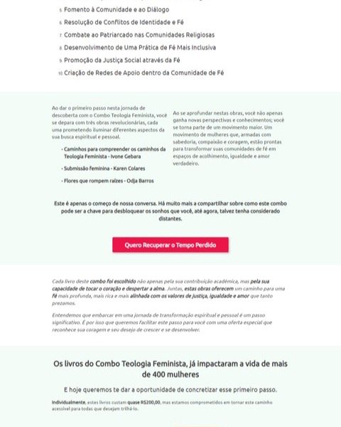 Página de vendas Combo Teologia Feminista